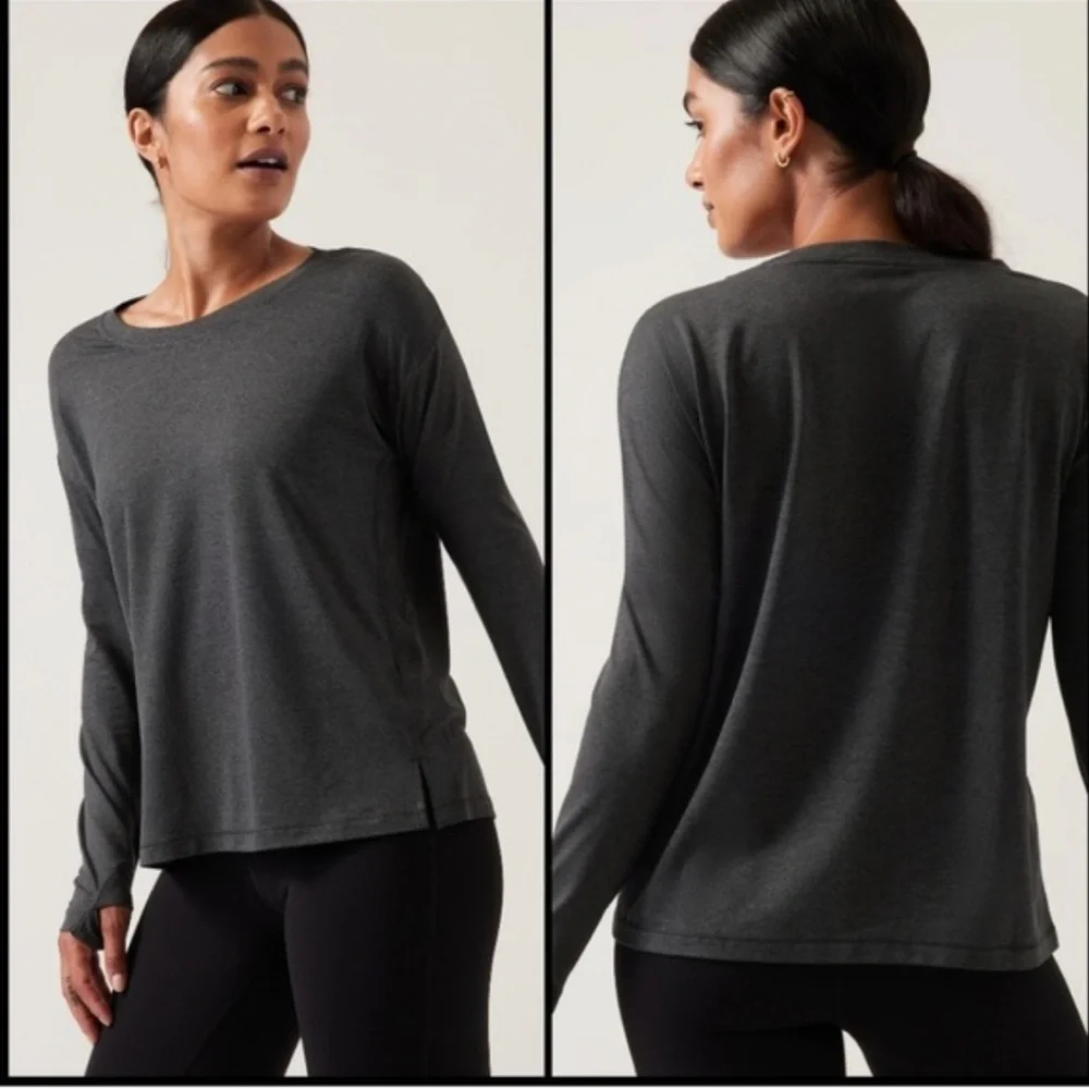 Athleta Activewear Long Sleeve Uptempo II Charcoal Gray Top